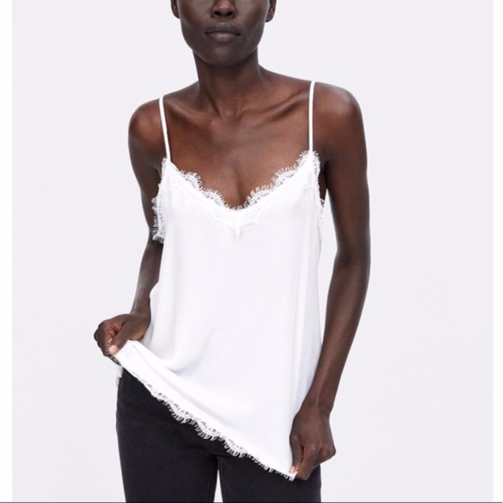 NEW ZARA WHITE LACE CAMI DOTTED PRINTED MEDIUM